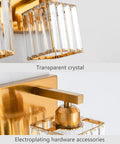 Close-up of Gold Crystal 5 Light Vanity Wall Fixture Modern Glam Finish E26 LED Ready Bathroom Vanity with dimmable bulbs showcasing crystal and hardware details.