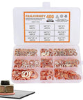 Copper Metric Sealing Washers For Oil Drain Plug 400 Pieces Crush Washer Kit in storage box, 9 metric sizes, copper flat washers