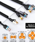 Split Wire Loom Kit 1/4 To 3/4 Inch, 30 Ft Black Flexible Conduit with cables, size chart for automotive electrical cable sleeves.