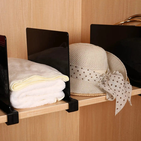 Black Acrylic Shelf Dividers Eight Pack for Closets and Shelves Keep Your Stuff Sorted and Neat with towels and hat
