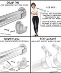 Heavy Duty Closet Rod Support Flanges With Screw On Attachment, Black End Sockets For Wardrobes, illustrated installation options
