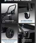 Beefy 3 Tier Welding Cart With 360 Degree Swivel Wheels, Tank Storage And Safety Chains showing handle, swivel, wheels, brackets