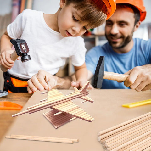 Child and adult crafting with Solid Birch Wood Dowel Rods For Crafting, 3/8 X 12 Inch Unfinished Wooden Sticks, 10 Pack.