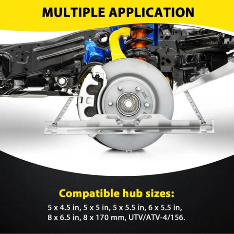 Close-up of installed Beefy Pro Grade Heavy Duty Wheel Alignment Tool Plates Two Pieces Stainless Steel Toe Alignment Tool