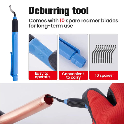 Deburring tool from Copper Pipe Cutter Kit With Mini Tube Cutter And Bearing-Style Cutter, 10 spare blades shown