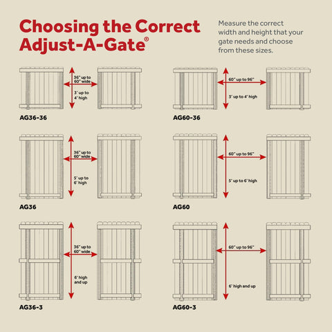 Diagram showing sizes for Heavy Duty Full Frame Gate Kit with Steel Hardware and Patented Truss Cable System for various openings.