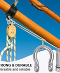 Five Eighth Inch D Ring Anchor Shackles Set Of Five, 304 Stainless Steel Screw Pin Shackles for Towing, visible in rigging setup