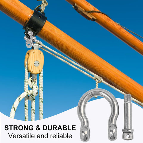 Five Eighth Inch D Ring Anchor Shackles Set Of Five, 304 Stainless Steel Screw Pin Shackles for Towing, visible in rigging setup