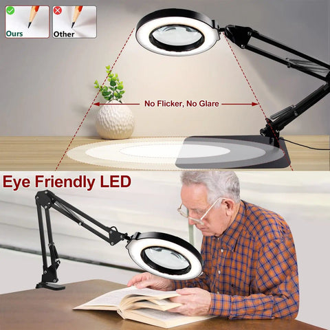 12X Magnifying Glass With Light And Stand, Hands Free 2 In 1 LED Magnifier with man reading, adjustable desk lamp, no glare feature