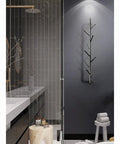 Sleek Modern Wall Mount Coat Rack Heavy Duty Entryway Storage Hook Space Saving Hallway Organizer Durable Metal Bedroom Hanger mounted in bathroom.