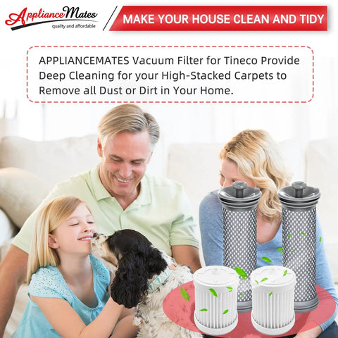 Replacement Filter Kit For Tineco A10 A11 Hero Master Pure One S11 PWRHERO11 Cordless Vacuum Cleaner shown with family and dog