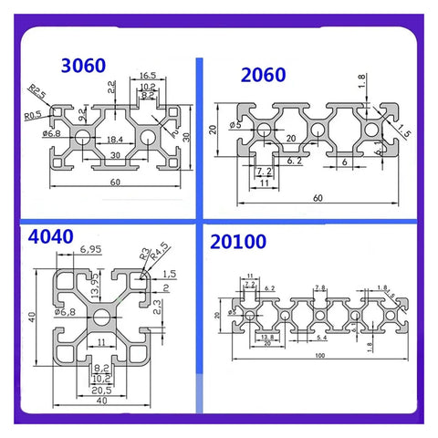 Heavy Duty 2080 T Slot Aluminum Profile Extrusion Linear Rail For Cnc Rigs And 3D Printer Frames dimensions diagram.