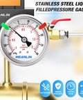 Meanlin Measure stainless steel liquid-filled pressure gauge, 2.5-inch dial, 1/8 NPT, -30inHg to 30psi, center-back mount