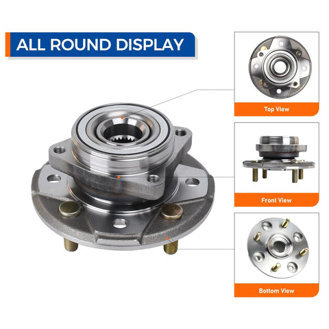 Two Pack Front Wheel Hub And Bearing Assembly 513098 Direct Fit Replacement For Honda Accord 1990 1991 1992 1993 1994 1995 1996 1997 And Acura CL 1997 2 2L L4 OEM Grade Long Lasting Smooth Operation shown in top, front, and bottom views