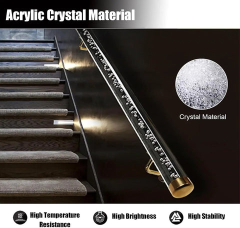 Built Tough Acrylic Stair Handrail With Heavy Duty Stainless Brackets Non Slip Crystal Railing For Indoor Porches Rock Solid Wall Mount Grab Bar Super Straightforward Setup Complete Kit with clear acrylic material on stairs.