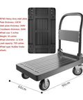 Folding Platform Truck Cart With Smooth Rubber Wheels Secure Brake And Heavy Duty Steel Frame For No Sweat Hauling Appliances Gear And Weekend Projects with dimensions and details.