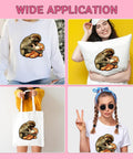 Collage featuring Monkey And Mother Animal Lover DTF Transfers on various items like a t-shirt, bag, and pillow, 7x7 inch decals.