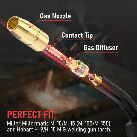MIG Welding Gun Accessory Kit With .030 Inch Tips Nozzles And Diffusers For Miller Millermatic M100 M150 And Hobart H9 H10 Torches