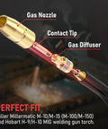 Top Tier Yeswelder Mig Welding Gun Accessory Kit With 0.035 Inch Tip Nozzle And Diffuser For Miller Millermatic M-10 And Hobart H-9 Torches, components labeled.