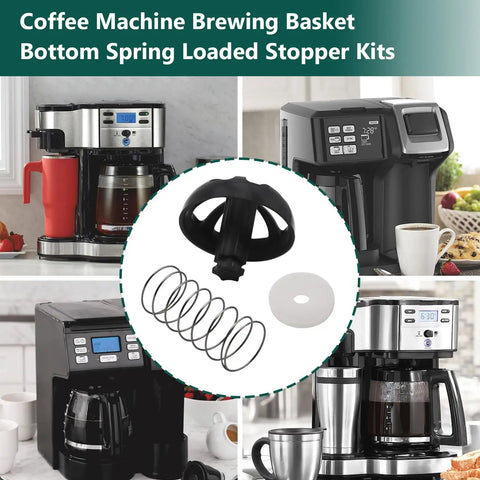 Bottom Spring Loaded Stopper Kit For Coffee Machine Brewing Basket Replacement For Compatible 990117900 990237500 Two Pack Durable Plastic And Silicone Accessory Keeps Brew Basket Sealed No Fuss Install For Home Coffee Makers, spring and seal shown
