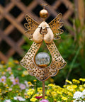 Angel Stake Solar Lights With Crackle Glass Globe Waterproof Warm White LEDs, 40.5 Inch Metal Bronze Garden Stake in garden
