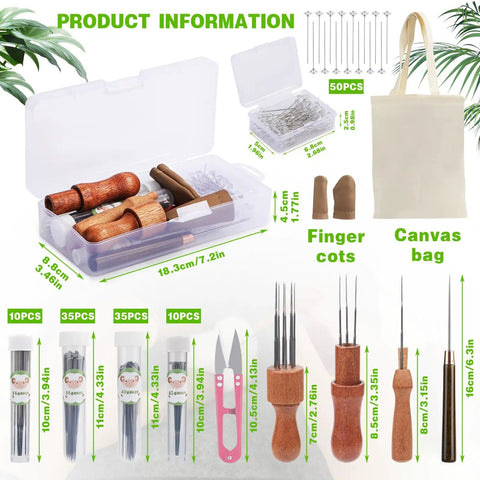 Dope Pro Grade Needle Felting Kit With 90 Felting Needles, 8x10 Large Mat, Wood Handle Sets, Scissors, Pins, Awl, Finger Cots And Canvas Bag