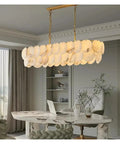 Ceiling Pendant Light, Luxury Natural Marble Design Modern Chandeliers for Living Room Bedroom Dining Kitchen Ceiling Pendant Light Lustre Fixture(Warm Light,L100CM) over a stylish marble table in an office setting.