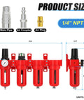 Pro Grade Four Stage Aluminum Air Drying System With Coalescing Filter Particulate Filter Double Desiccant Dryer And Air Regulator Manual Drain One Quarter Inch NPT Ports dimensions