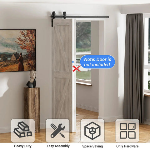 Beefed Up Bi Folding Sliding Barn Door Hardware Kit For Two Doors With 330 LB Capacity Black J Track Roller in interior setting