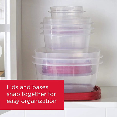 Stacked 42 Piece Food Storage Containers With Lids Set For Kitchen Organization, BPA Free, showing easy-to-organize, snap-together lids