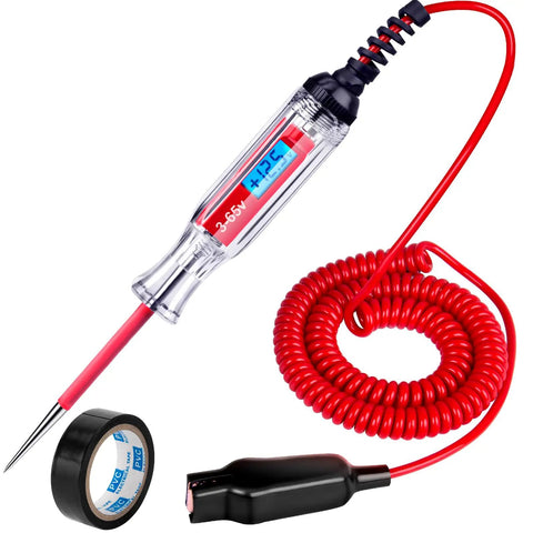 3 To 65V Backlit Digital LCD Circuit Tester Test Light With 140 Inch Extended Wire For Cars And Trucks, stainless probe