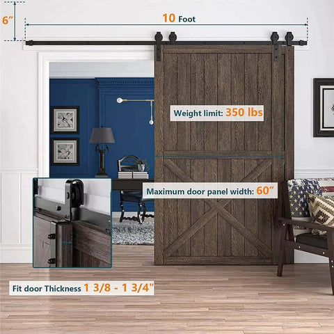 Sliding Barn Door Hardware Rollers For Double Doors Smooth Quiet Glide Black Bent J Shape Hanger System installed on wooden door.