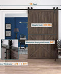 Smooth Quiet Sliding Barn Door Hardware Roller Kit For Double Doors Black Bent J Hanger System installed in living room view