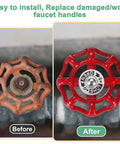 Before and after of Heavy Duty Red Painted Cast Iron Outside Faucet Handle For 8x8mm Square Stem Spigot Valve Kit installation.