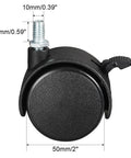Front view of 2 Inch Nylon Swivel Casters With Brake Twin Wheel Set For 360 Degree Rotation M10 By 15mm Threaded Stem 115 Lb Total Capacity