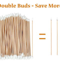 Front view: stack of 6-inch bamboo cotton swabs, double-ended with white tips, 200-count (400 tips)