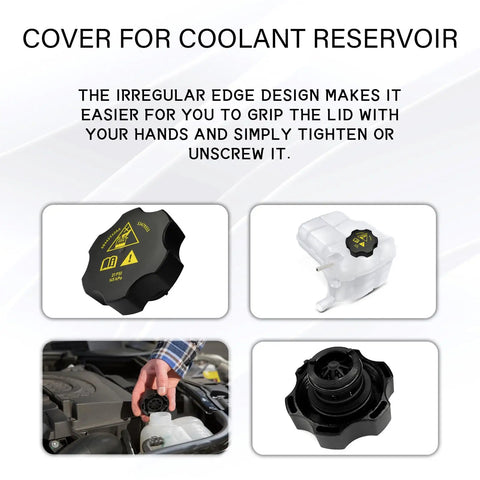 Premium Coolant Reservoir Replacement Cap close-up with grip design, compatible with Chrysler Jeep Dodge Ram vehicles 2013-2021.