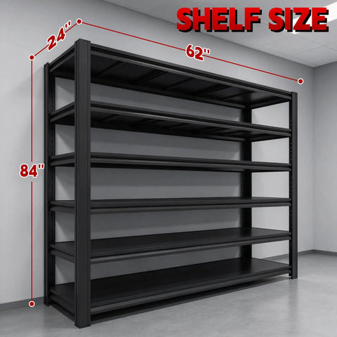 Heavy Duty Garage Shelving 6 Tier Steel Storage Rack 6000 Lbs Capacity Built Like A Tank Adjustable Metal Shelf Unit dimensions 62x24x84 inches