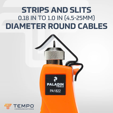 Round Cable Stripper Tool for Precise Jacket Removal fits 4.5 to 25 mm cables; orange tool with adjustable slitter
