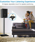 Universal Floor Speaker Stands For Surround Sound Up To 22 Lbs With 27.56 Inch Height And 45 Degree Adjustable Top Plate