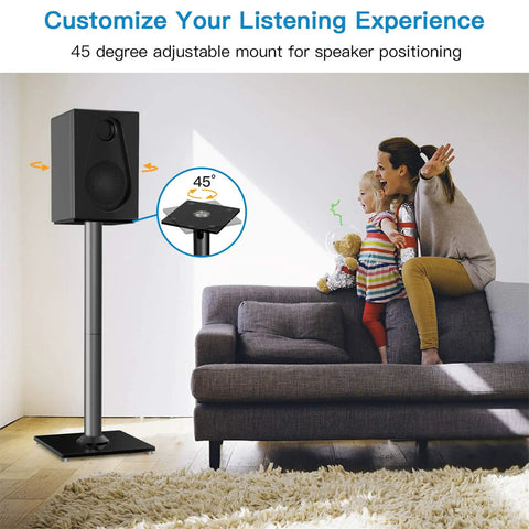 Universal Floor Speaker Stands For Surround Sound Up To 22 Lbs With 27.56 Inch Height And 45 Degree Adjustable Top Plate