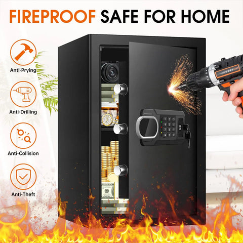 Large 3.4 Cu Ft Home Safe With Fire And Water Proof, Electronic Keypad, Spare Key, Floor Safe With Removable Shelf in use