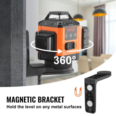 100ft Green Self Leveling Laser Level with 3 x 360 degree cross lines attached to magnetic bracket in room