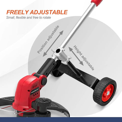 Adjustable Support Wheels For Weed Trimmer 26Mm And 28Mm on a cutting tool; features height and position adjustments.