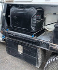 Beefy Heavy Duty 48 Inch Locking Drawer Slides 260 Lb Capacity with toolbox on truck bed, full extension visible.