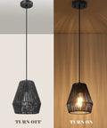 Modern Woven Pendant Light Fixtures Set Of 3 7 Inch Matte Black Dope Boho Farmhouse Coastal Hanging Lamps Off and On View