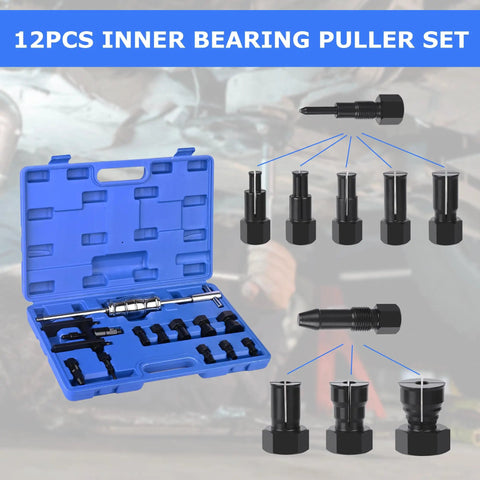 12 Piece Motorcycle Blind Hole Collet Bearing Puller Tool Kit Pro Grade With Storage Box And 8 To 32 Millimeter Collets And A 360 Millimeter Slide Hammer For Wheel Bearing Removal And Inner Bearing Extractor