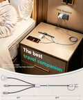 All In One Travel Charging Dock For Watch And Phone With 3 In 2 Cable on a nightstand charging iPhone and Apple Watch
