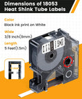 Heavy Duty 9MM Heat Shrink Tube Labels for Wire And Cable Marking compatible with Dymo and 3M Label Makers, 5 Feet.