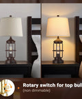 23 Inch Rustic Industrial Table Lamps Set Of 2 With USB A And C Ports Farmhouse Bedside Lights on bedside table